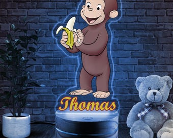 Personalized Curious George Colorful Night Light, Curious George Led Light, Monkey Birthday Gift, Table Lamp decor, Bedroom Decor NFYA12