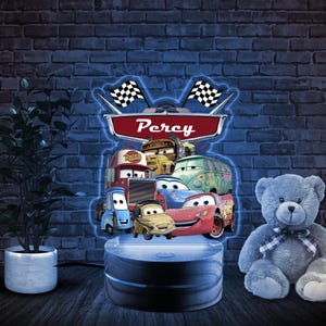 Personalised LIGHTNING MCQUEEN and MATER Cars Night Light,Custom Name Pixar Lightning McQueen, Great Gift for Birthday, Bedside Lamp JBUB18