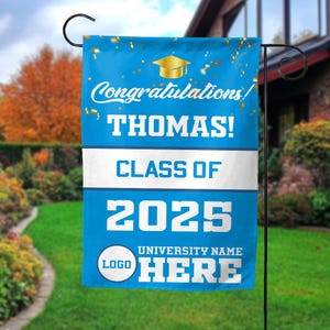 Personalized Graduation Garden Flag w/ Name & School Name, 3 Sizes, Outdoor Graduation Decoration 2025, Class of 2025 Yard Sign D2E427