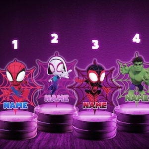 Personalized Spidey For Boy Night Light, Spidey & Friends Themed LED Night Light, Superhero Night Light, Birthday Gifts, Desk Lamp NFYA09