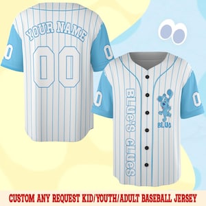 Personalized Blue Clues Baseball Jersey, Blue Dog Lovers Birthday Girl Jersey, Baby Shower Birthday Boy Gift, Blue Clues Family Shirt BZED07