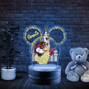 Personalised BEAUTY AND BEAST Colourful Night Light, 16 Colours Change Remote, Birthday Gift, Christmas Present, 3D Acrylic JBUD17