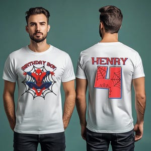 Custom Spiderman Birthday Boy Shirt,Family Birthday Shirt,Custom Age Birthday Shirt,Spider Web Shirt,Custom Birthday Shirt,Spider Tee BZFP09