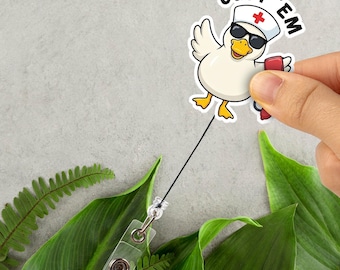 Cuff 'em Badge Reel- Funny Badge Reel,Nurse Badge Reel,Er Nurse Badge,CNA Badge Reel,MA Badge Reel - Silly Goose Badge Holder, Cute G5SL11