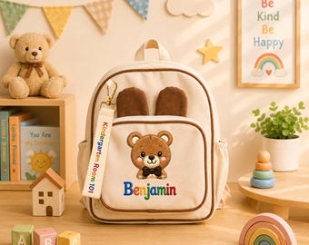 Mochila infantil personalizada con retrato, mochila preescolar con nombre personalizado, mochila escolar para niños pequeños, regalo de cumpleaños para niños, mochila bordada ERD-OJ409
