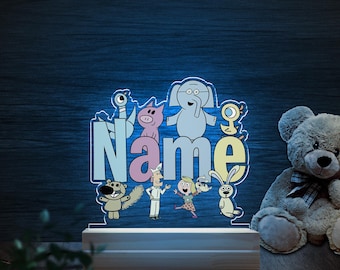 Personalized Elephant And Piggie Lamp, Sleeping Night Light For Boys/Girls, Birthday Gifts, Baby Gift, Read Mo Book Acrylic Led Light NFYA05
