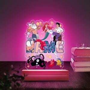 Personalized Name Colorful Acrylic The Little Mermaid Night Light, Birthday Gift for Kids, Gift for Her, Custom 3D LED Night Light JCJW24