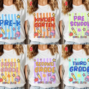 Custom Kindergarten Teacher Shirt, Kindergarten Tee, Retro Stripe Kindergarten Team Shirt, Back to School, Elementary Teach NHRA05 image 5