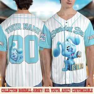 Personalized Blue Clues Baseball Jersey, Blue Dog Lovers Birthday Jersey, Baby Shower Tee, Birthday Boy Gift, Blue Clues Family Shirt NGRC14