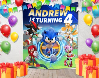 Sonic Birthday Party Backdrop/Sonic Hedgehog Birthday Banner/Custom Sonic Backdrop/Kids Birthday Decor/Custom Birthday Backdrop C1EP11