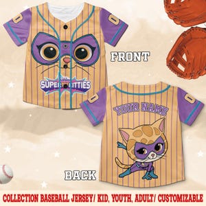 Custom Disney SuperKitties Baseball Jersey, Junior Super Kitties Ginny Sparks Buddy Bitsy Birthday Gift, Disneyland Trip Jersey D2JT16-4