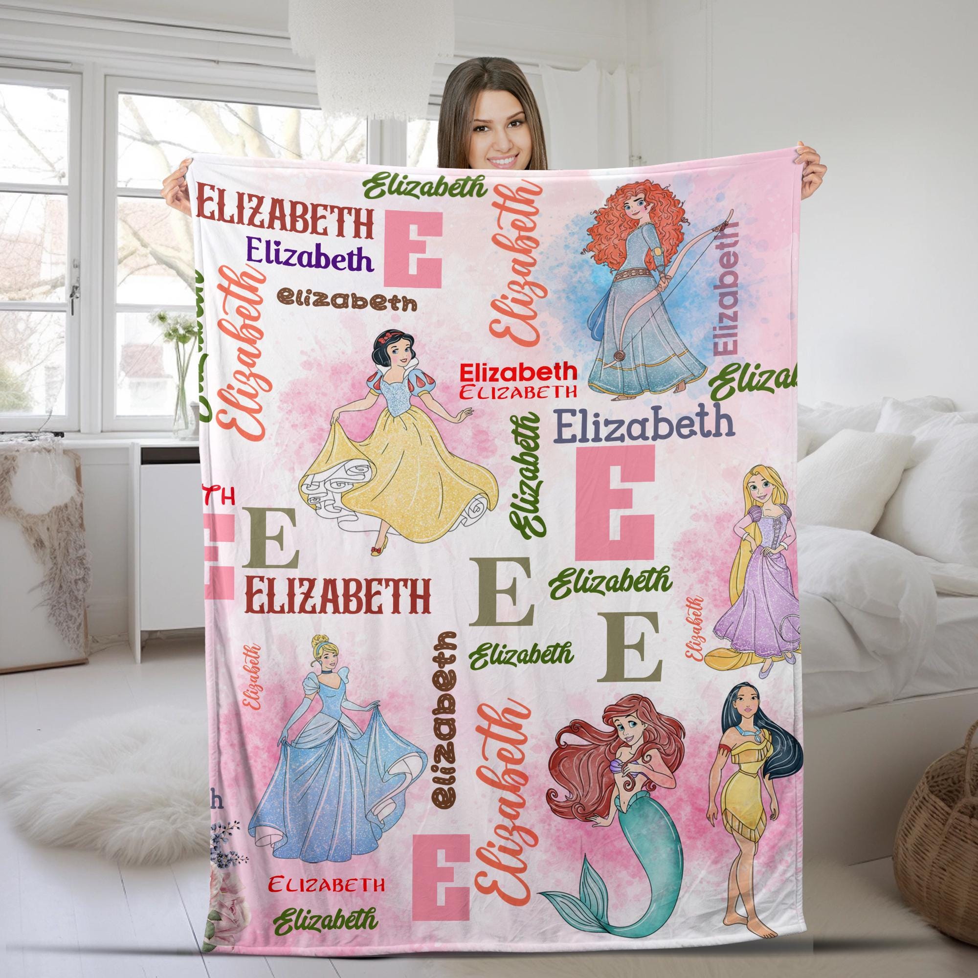 Discover Personalized Watercolor Disney Princess Blanket, WDW Disneyland Baby Girl Trip Blanket