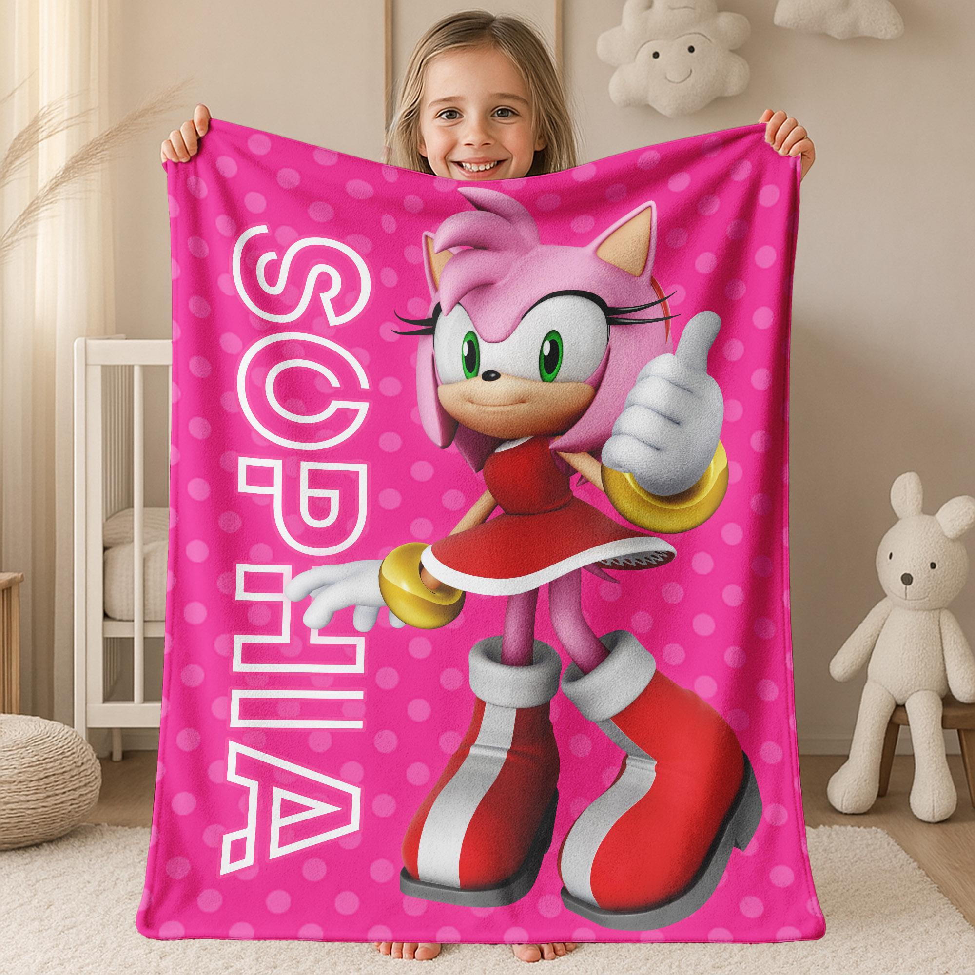 Discover Personalized Amy Rose Blanket,Custom Sonic the Hedgehog Bedding, Baby Blanket