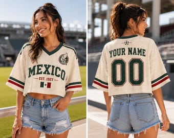 Custom Mexico Soccer Crop top Jersey, Personalized Name Number Football Crop Tee, Women Game Day Fan Shirt, Mexico Sports Top BRD-IG122
