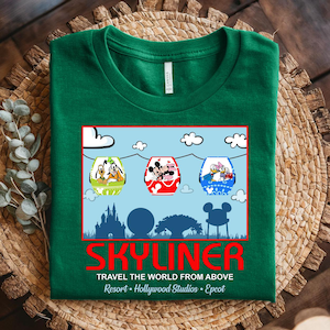 Mickey and Friends Skyliner Travel The World From Above Walt Comfort Colors Shirt, Epcot Disney Washed Tee, Disney World Trip JBU304