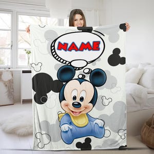 Personalized Name Disney Mickey Blanket, Baby Mickey Fleece Sherpa Blanket, Magic Kingdom Blanket, Custom Name Blanket CZDW22