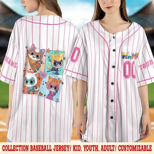 Personalized Disney SuperKitties Baseball Jerseys, Disney Super Kitties Ginny Sparks Buddy Bitsy Birthday Girl Jerseys Disney Shirt C1EZ29
