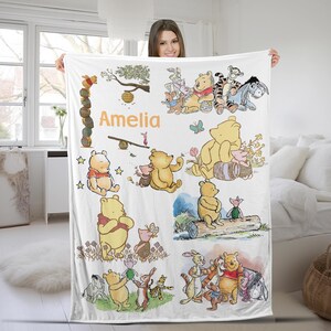 Personalized Watercolor Winnie the Pooh blanket, Pooh Bear and friends blanket, Birthday gift for her/him, Kids Adults blanket JBUF24
