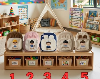 Custom Name Kids Canvas Backpack | Cute Bear Plush Toddler Backpack | Embroidered Mini School Bag Gift for Boys Girls ERD-LJ404