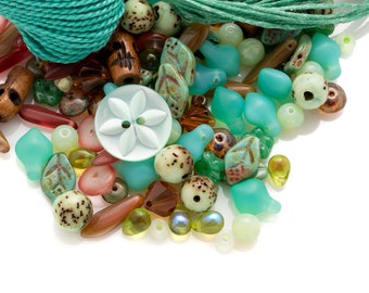 mint green and brown -  Spiny Knotted Bracelet kit