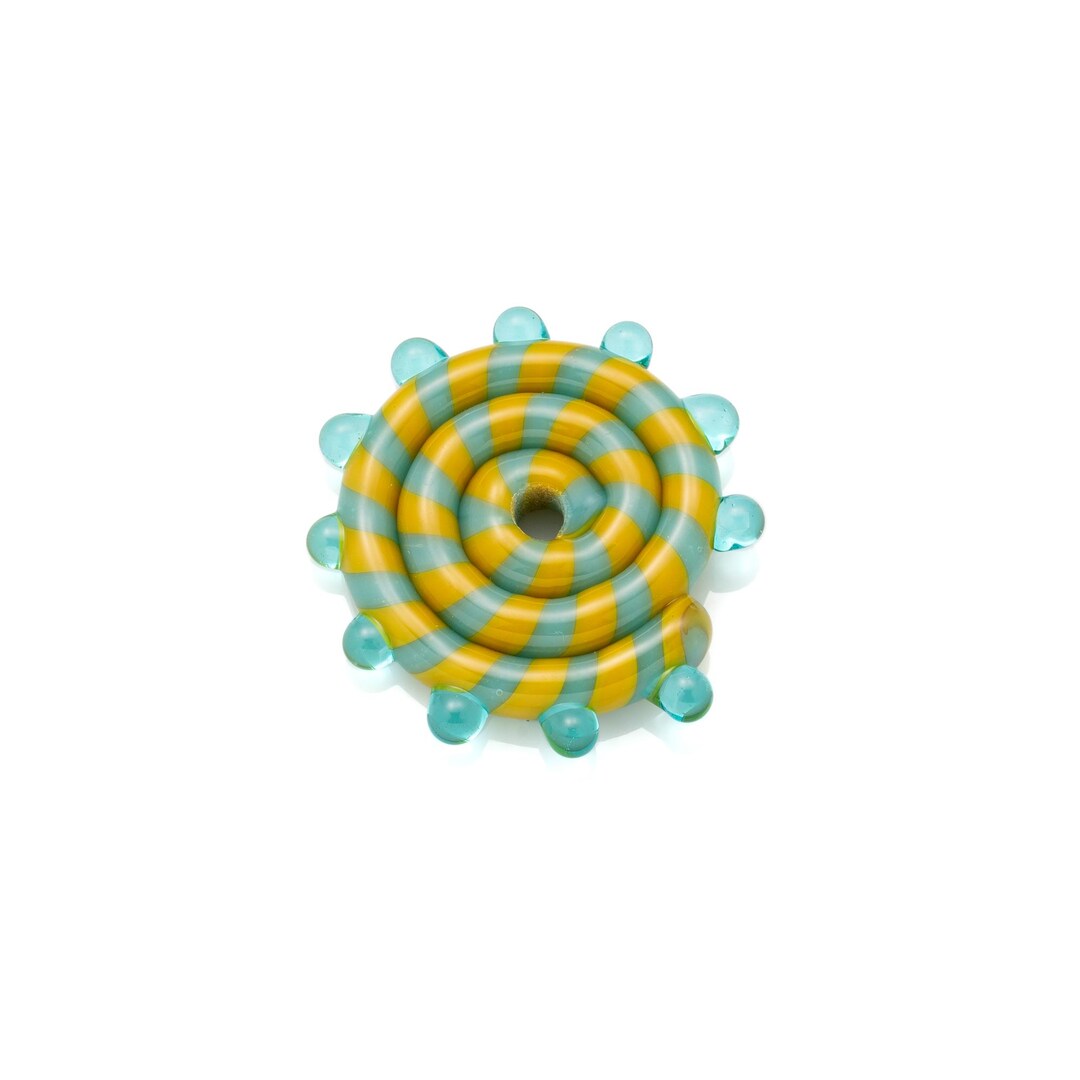 Gold and Aqua Pinwheel Disc Bead - Etsy