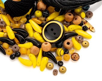 yellow, black and topaz - Spiny Knotted Bracelet kit