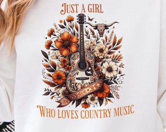 Solo una chica que ama la música country, Southern Png, Country Png, Sublimación de música country, Sublimación de moños, Diseño de camiseta, Sudadera Png