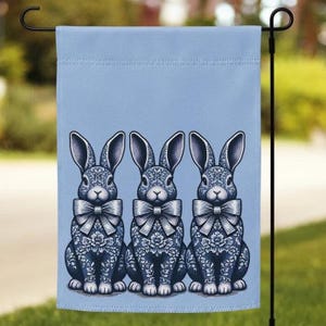 Coquette Easter Bunnies 12x17&quot; Garden Flag | Blue Bunny Bows Decor Double Sided Outdoor Yard Garden Lover Gift Display Banner Sign Gardening