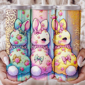 Cute Coquette Easter Bunny Tumbler Wrap, 20oz Skinny Easter Tumbler PNG Sublimation Design, Grandmillenial Easter Digital Download