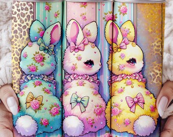 Cute Coquette Easter Bunny Tumbler Wrap, 20oz Skinny Easter Tumbler PNG Sublimation Design, Grandmillenial Easter Digital Download