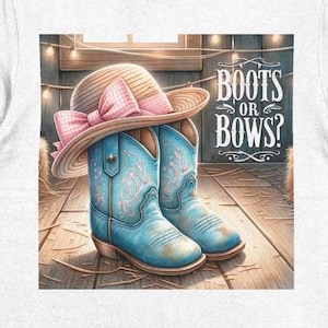 Boots Or Bows Gender Reveal PNG, Retro Cowgirl Cowboy Shower Reveal Party PNG, Western Sublimation, Rodeo Country Design