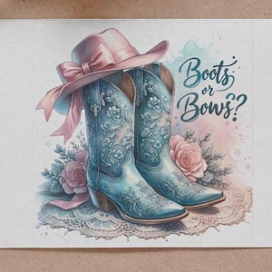 Boots Or Bows Gender Reveal PNG, Retro Cowgirl Cowboy Shower Reveal Party PNG, Western Sublimation, Rodeo Country Design