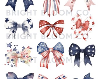COMMERCIAL USE Coquette Set American Watercolor PNG Whimsical Red White Blue Coquette | Patriotic Clip Art Digital Download for sublimation