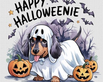 PNG COMMERCIAL USE Happy Halloweenie Dachshund, Dog Mom Gift, Dachshund Lover, Halloween Gift, Wiener, Sausage Dog Doxie, Halloween Pumpkin