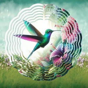 Hummingbird Sparkle Wind Spinner Sublimation Design Template | Rainbow Bird 12 inch Round Hanging Garden Design PNG JPG | Commerical Use
