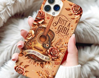 Just A Girl Who Loves Country Music Phone Case JPG PNG, Southern Country Music, Western Case Design, iPhone Brown Maroon Bow Neutral