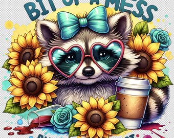 PNG Cute Raccoon Bit Of a Mess But Doing My Best | Anxiety Funny Design, Digital Instant Download Printable Clip Art Commercial Use