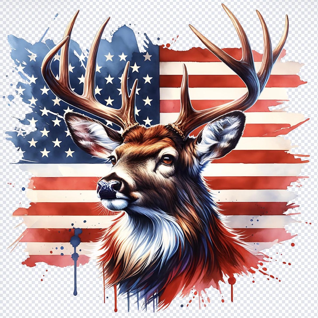 Deer With American Flag Backgroundnull