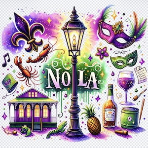 Nola Png、マルディグラ昇華PNGデザイン、Nola Png、ニューオーリンズガールズトリップ、デジタルダウンロード、ハッピーマルディグラ、フルール・ド・リス