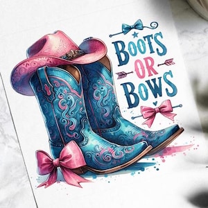 Boots Or Bows Gender Reveal PNG, Retro Cowgirl Cowboy Shower Reveal Party PNG, Western Sublimation, Rodeo Country Design