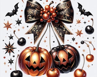 Cherries Pumpkin Png, Cherry Pumpkin Season Png, Fall Vibes Coquette Bow Sublimation Design, Girly Halloween Digital Download
