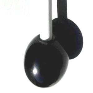 May include: Close-up of two black round earbud tips for headphones.