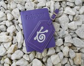Leather Passport Cover with Personalized Tag in Royal Purple