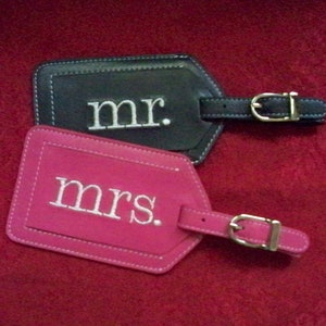 Mr. and Mrs. Luggage Tags with Lowercase Block Font image 1