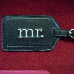 Mr. and Mrs. Luggage Tags with Lowercase Block Font image 3