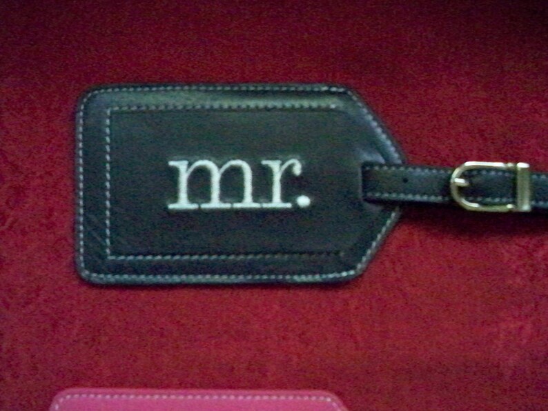 Mr. and Mrs. Luggage Tags with Lowercase Block Font image 3