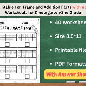 Bakery-Themed Ten Frame Counting, Addition & Missing Addends Worksheets | Kindergarten to 2nd Grade Math | Instant Download