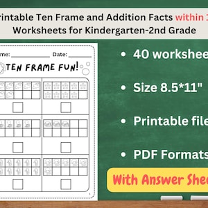 Marine Animals-Themed Ten Frame Counting, Addition & Missing Addends Worksheets | Kindergarten to 2nd Grade Math | Instant Download