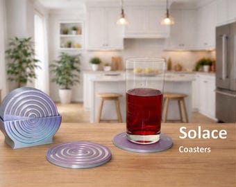 Solace Coasters Sculpted Modern Drink Coasters Set of 5 with Holder