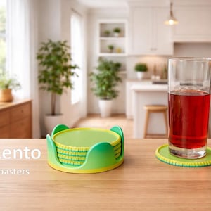 Podkładki pod napoje Lento Coasters w nowoczesnym stylu, zestaw 5 szt. z uchwytem